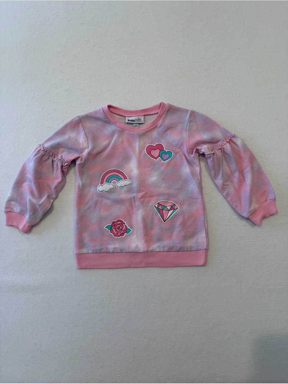 Kids Headquarters Girls Size 5 Pink Tie-Dye Pullover Sweatshirt Rainbow Hearts